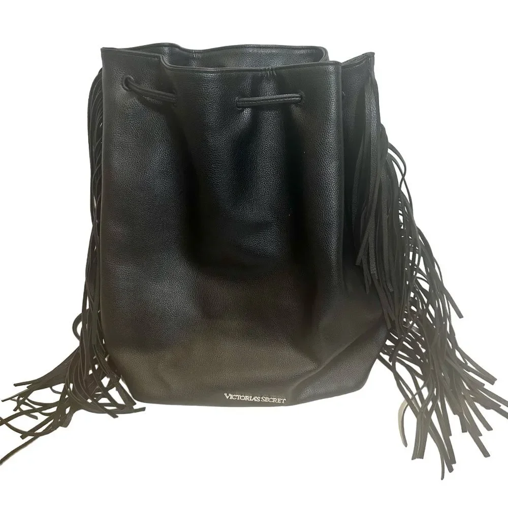 Victoria's Secret Backpack Womens Black Boho Fringe Western Goth Minimalist Edgy